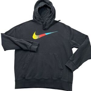 Nike Hoodie Mens Size Small Black Center Swoosh Performance Athleisure